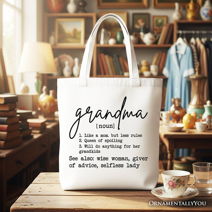 Grandma Definition Canvas Tote Bag, Funny Gift Shopper for Nana Tote Bag OrnamentallyYou White 