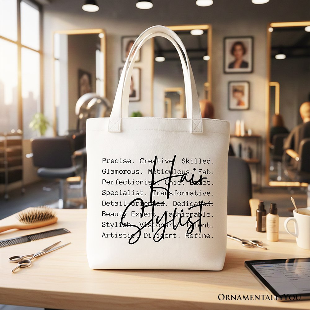 Hair Stylist Definition Canvas Tote Bag, Beauty Salon Appreciation Words Gift Shopper Tote Bag OrnamentallyYou White 