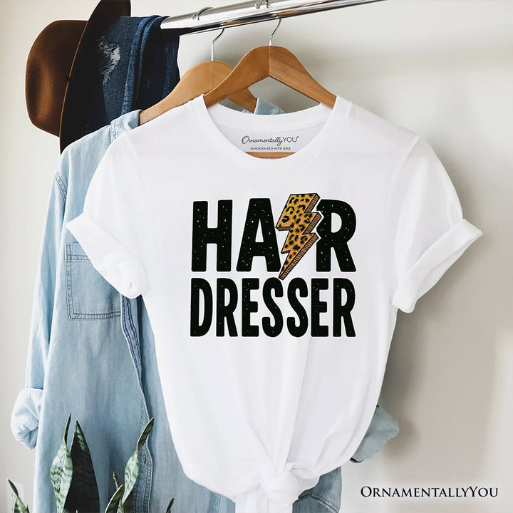 Hairdresser Leopard Lightning T-Shirt, Retro Stylist Tee T-Shirts OrnamentallyYou White XS 