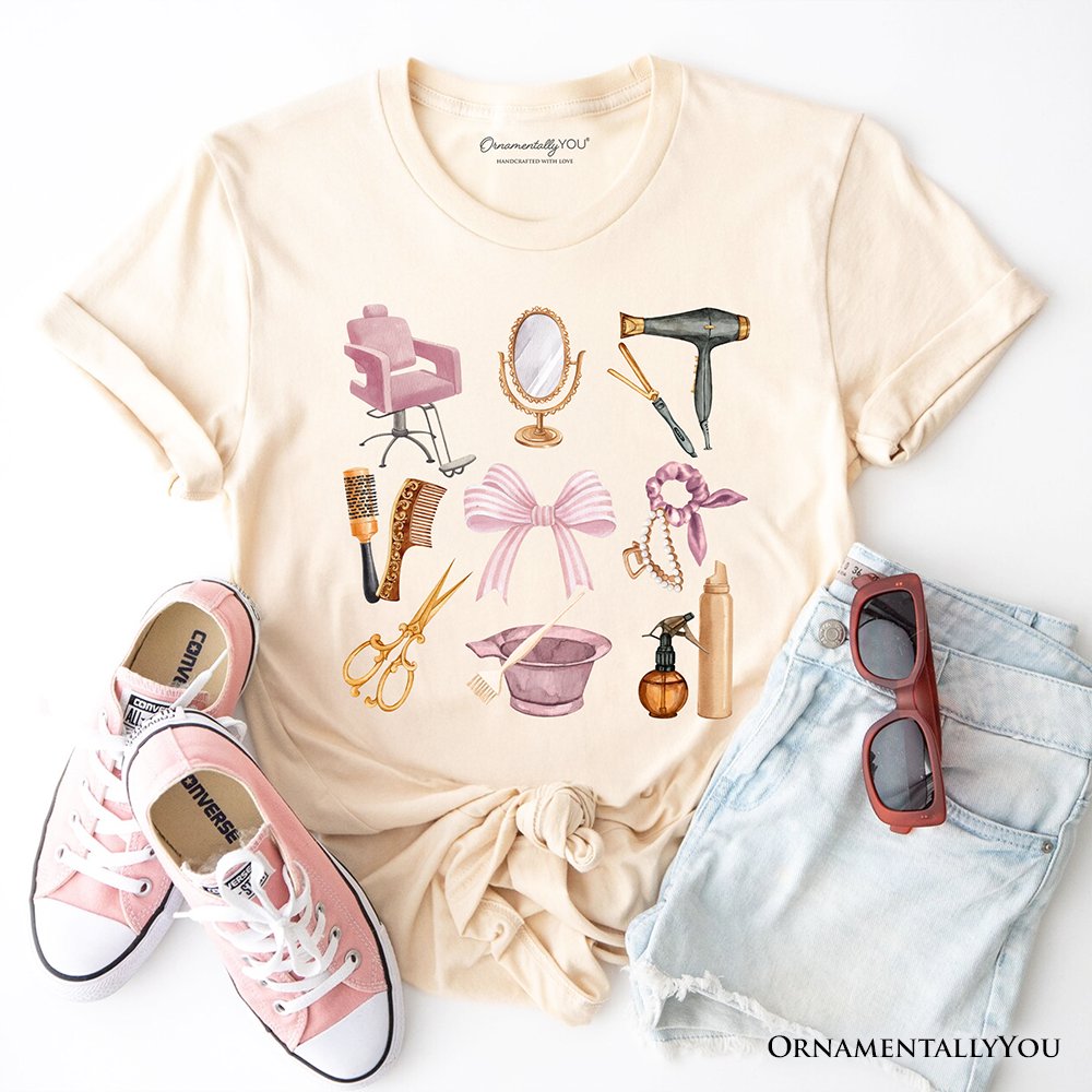 Hairstylist Coquette Aesthetic T-Shirt, Pink Hair Dresser Tee T-Shirts OrnamentallyYou Natural XS 