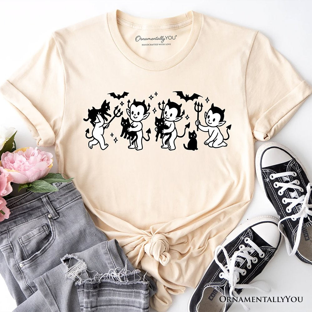 Halloween Devils and Cats T-Shirt, Spooky Season Tee T-Shirts OrnamentallyYou Natural XS 