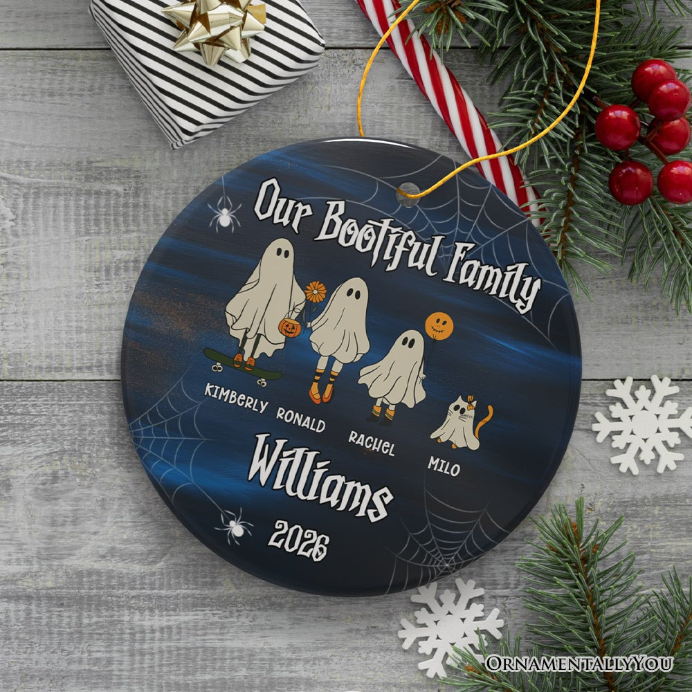 Halloween Ghost Family With Pets Personalized Ornament, Custom Ghost Crew Portrait Gift Ceramic Ornament OrnamentallyYou 