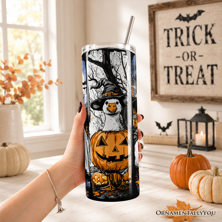 Halloween Goose in Costume 20oz Personalized Tumbler With Lid and Stainless Steel Straw, Birder Spooky Fall Gift Cup