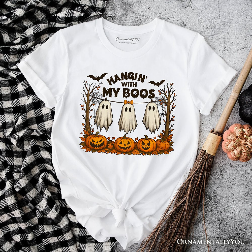 Hanging with My Boos Ghost T-Shirt, Funny Halloween Spooky Season Tee T-Shirts OrnamentallyYou White XS 