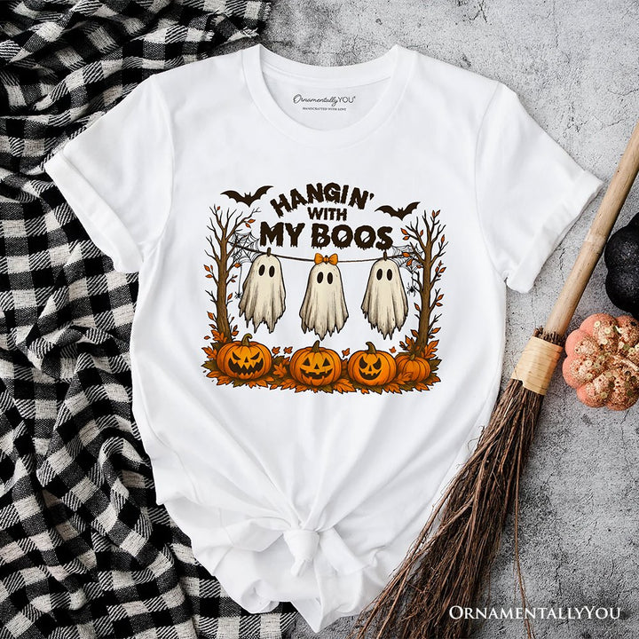 Hanging with My Boos Ghost T-Shirt, Funny Halloween Spooky Season Tee T-Shirts OrnamentallyYou White XS 