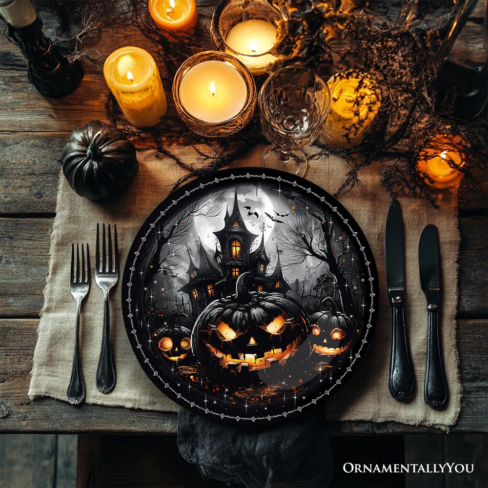 (Pre-Order) Haunted Night Set of 4 Plates, Black Halloween Tableware Collection for Salad, Dessert, Appetizer, and Side Plates Plate Sets OrnamentallyYou 