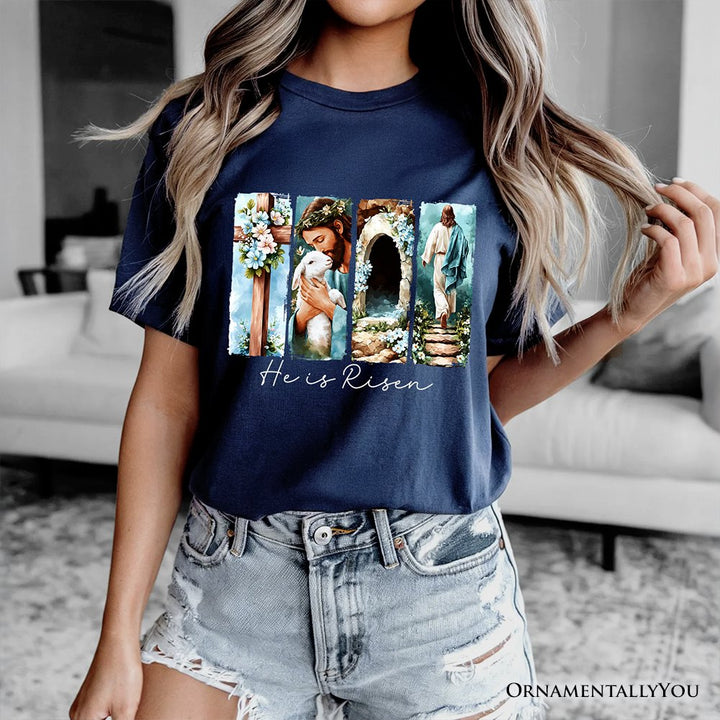 He Is Risen Christian Brushstroke T-Shirt, Festive Easter Tee T-Shirts OrnamentallyYou 