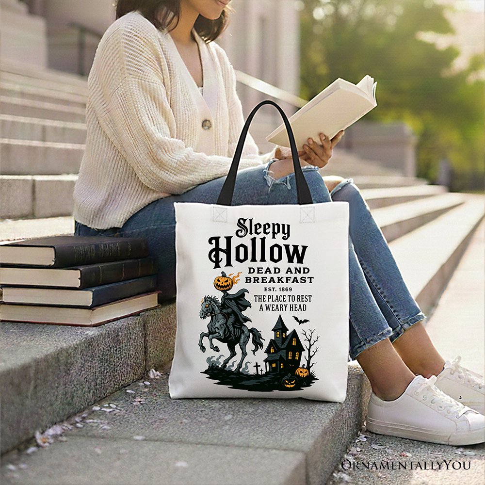 Headless Horseman Sleepy Hollow Halloween Canvas Tote Bag, Dead and Breakfast Retro Gift Tote Bag OrnamentallyYou 