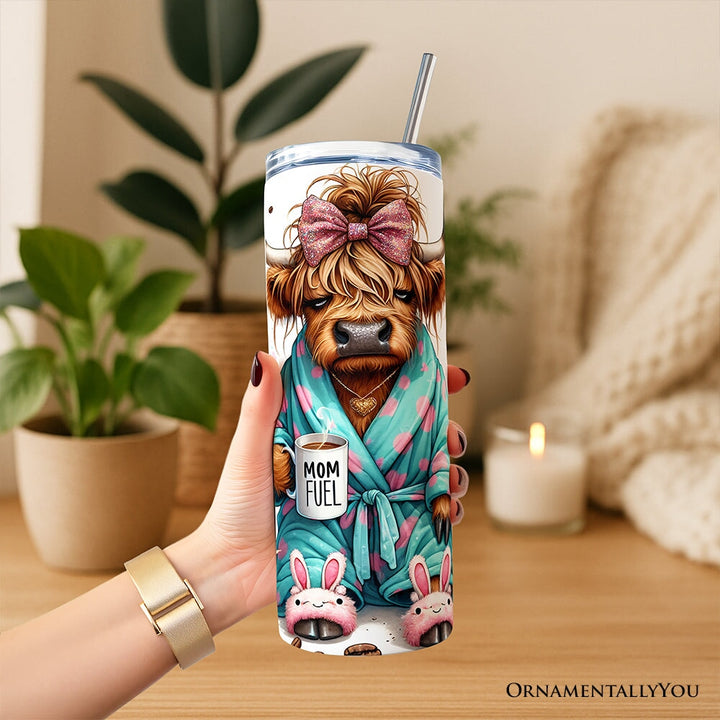 Highland Cow Mom Life 20oz Personalized Tumbler With Lid and Stainless Steel Straw, Sarcastic Motherhood Gift Cup Tumbler OrnamentallyYou 