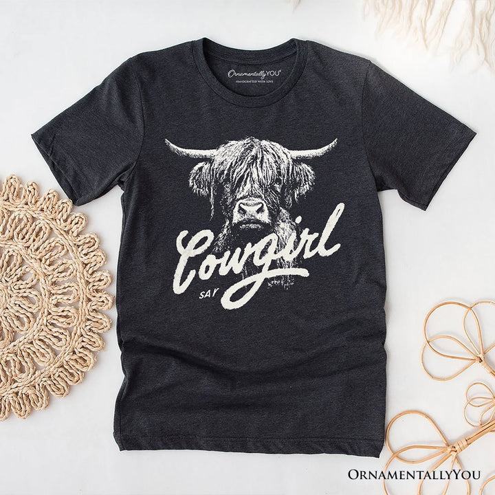 Highland Cow Vintage Cowgirl T-Shirt, Western Country Tee For Women T-Shirts OrnamentallyYou Dark Gray XS 