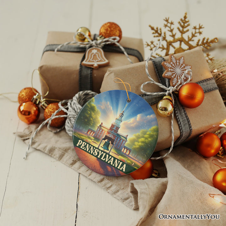 Historic Liberty Bell and Independence Hall Pennsylvania Ornament, Colonial Landmark Christmas Gift and Travel Souvenir