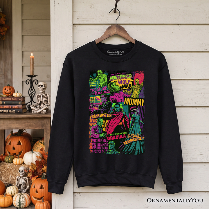 Horror Comic Classic Monsters Sweatshirt, Vintage Scary Halloween Sweater