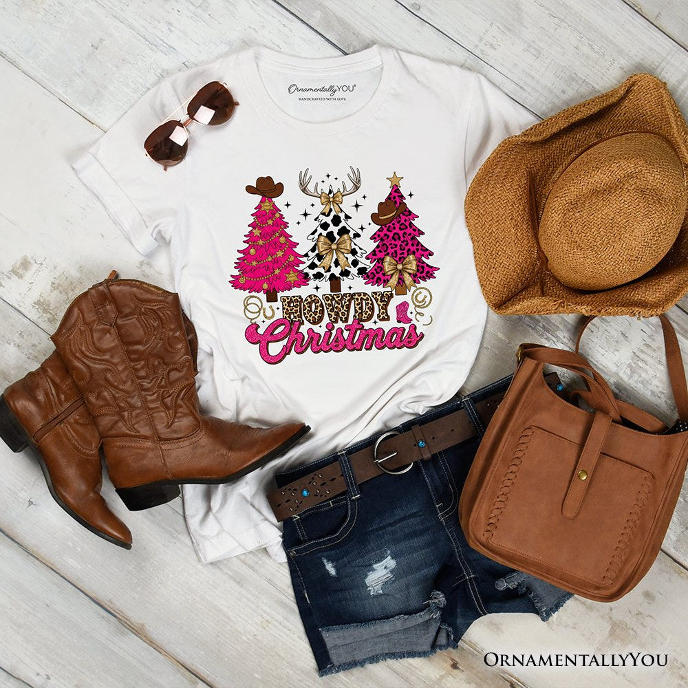 Howdy Pink Christmas Western Christmas T-Shirt, Leopard Print Retro Holiday Tee T-Shirts OrnamentallyYou White XS 