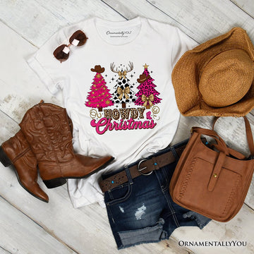 Howdy Pink Christmas Western Christmas T-Shirt, Leopard Print Retro Holiday Tee T-Shirts OrnamentallyYou White XS 