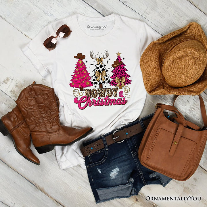 Howdy Pink Christmas Western Christmas T-Shirt, Leopard Print Retro Holiday Tee T-Shirts OrnamentallyYou White XS 