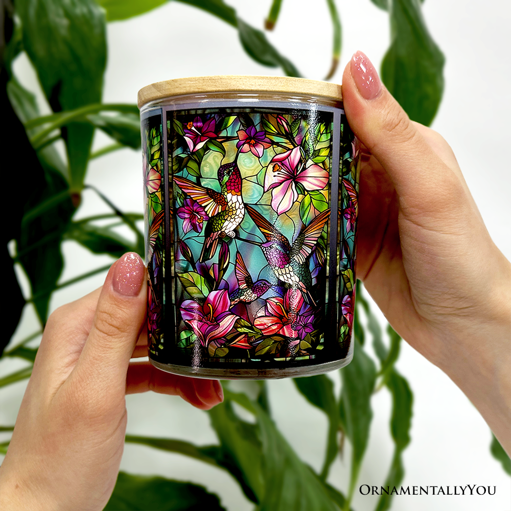 Hummingbird Faux Stained Glass LED Tea Light Candle, Delicate Nature Inspired Decor With Soft Glow