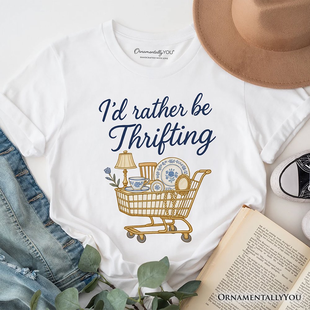 I’d Rather Be Thrifting T-Shirt, Vintage Thrift Shop Lover Tee T-Shirts OrnamentallyYou White XS 