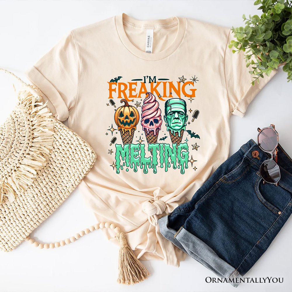 I’m Freaking Melting Frankenstein T-Shirt, Funny Ice Cream Halloween Tee for Summer Spooky Season T-Shirts OrnamentallyYou Natural XS 