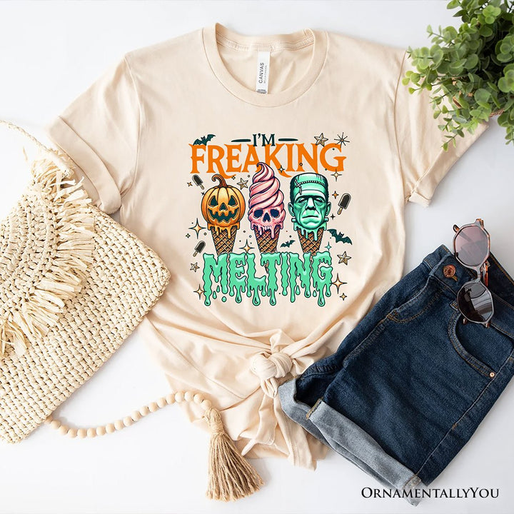 I’m Freaking Melting Frankenstein T-Shirt, Funny Ice Cream Halloween Tee for Summer Spooky Season T-Shirts OrnamentallyYou Natural XS 
