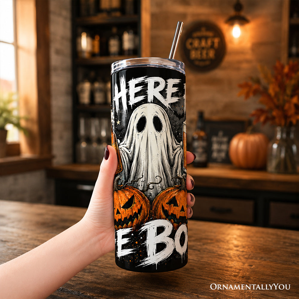 I'm Here for the Boos Ghost 20oz Personalized Tumbler With Lid and Stainless Steel Straw, Funny Halloween Beer Pumpkin Gift Cup
