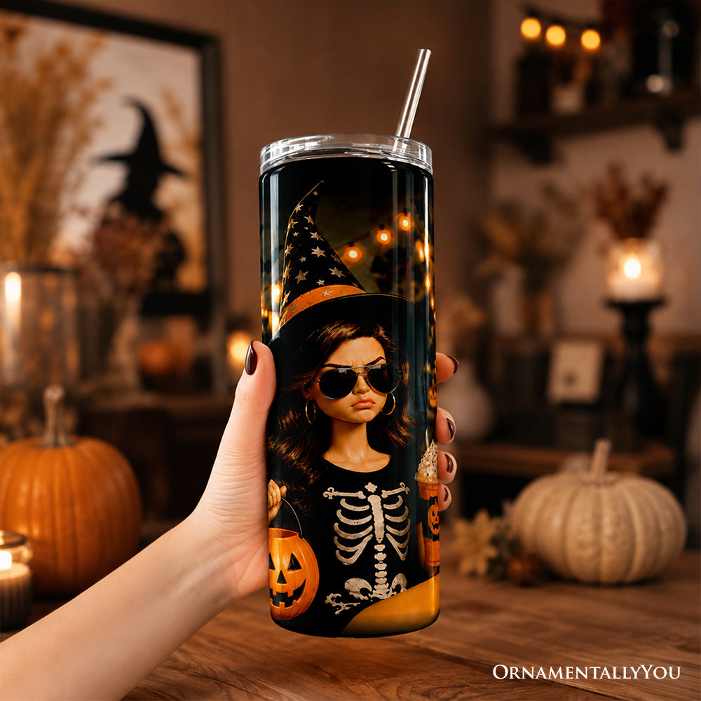 I'm Just Here For The Boos 20oz Personalized Tumbler With Lid and Stainless Steel Straw, Funny Doll Face Witch Gift Cup