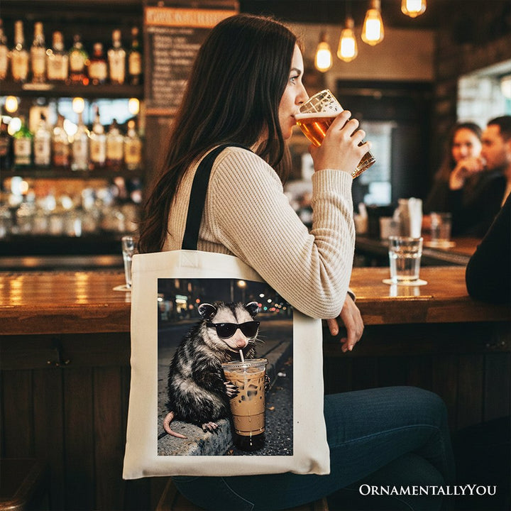 Iced Coffee Opossum Tote Bag, Funny Animal Meme Gift Shopper Tote Bag OrnamentallyYou 