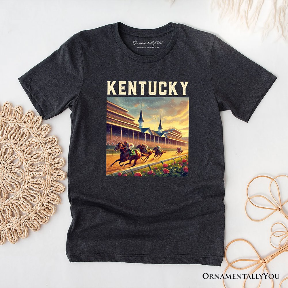 Iconic Kentucky State Horse Racing T-Shirt, Churchill Downs Tee and Derby Heritage Souvenir T-Shirts OrnamentallyYou Gray XS 