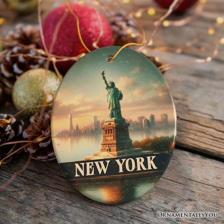 Iconic New York Statue of Liberty Ornament, Patriotic American Landmark Christmas Gift and Heritage Souvenir Ceramic Ornament OrnamentallyYou 