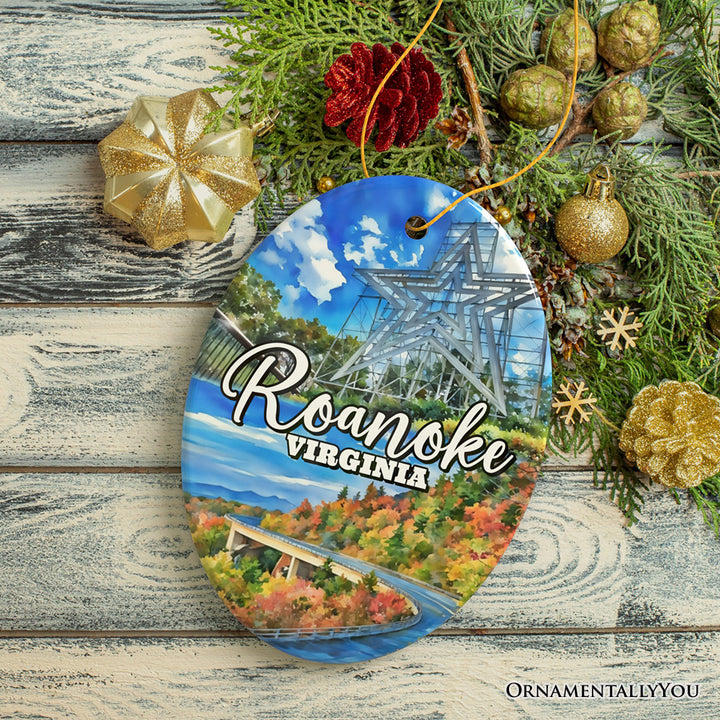 Iconic Roanoke Mountain Town Ornament, Virginia Appalachian Beauty Christmas Gift and Souvenir
