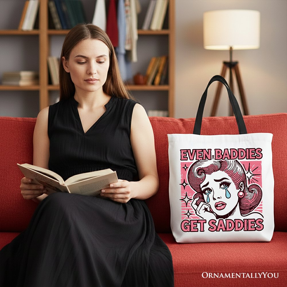 Even Baddies Get Saddies Tote Bag, Retro Crying Girl Pop Art for Stylish and Emotional Women Tote Bag OrnamentallyYou 