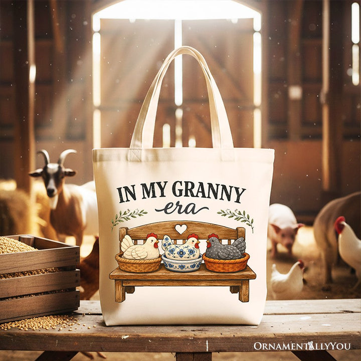 In My Granny Era Chicken Vintage Tote Bag, Cozy Farmhouse Country Grandma Gift Shopper Tote Bag OrnamentallyYou Beige 