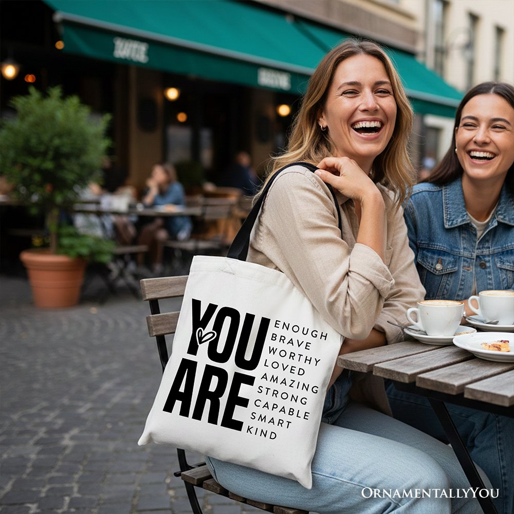 Inspirational Words Canvas Tote Bag, Minimalist Gift Shopper for Encouraging and Loving Significant Others Tote Bag OrnamentallyYou 