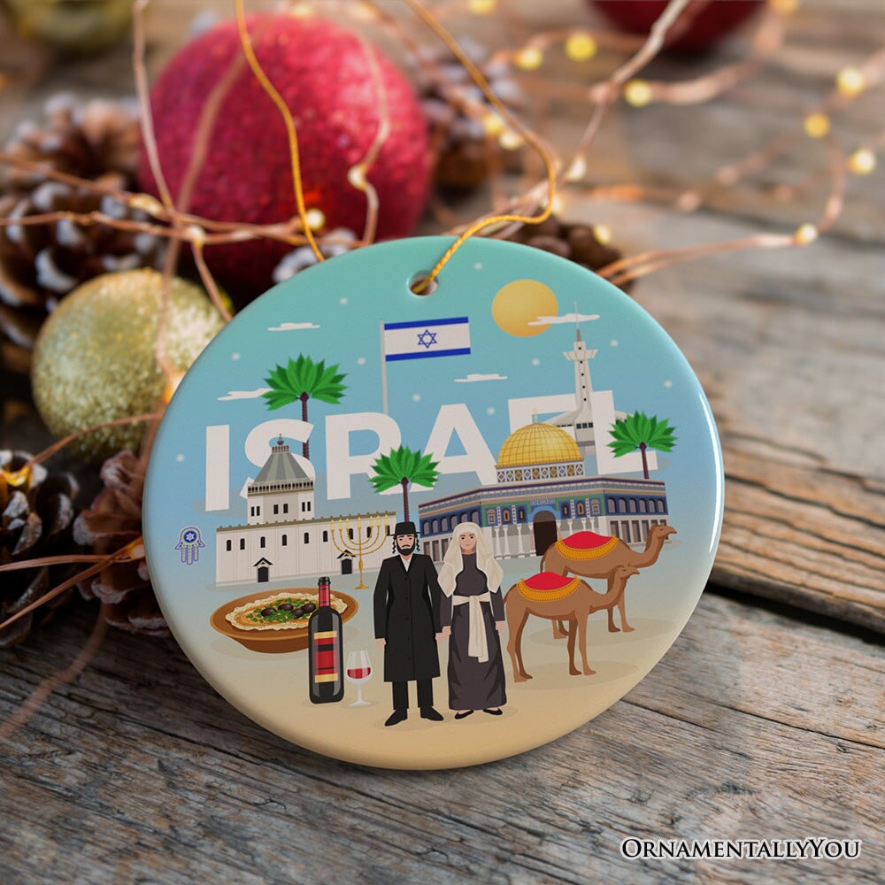Israel Heritage and Culture Christmas Ornament, Religious Jewish Icons and Star of David Ceramic Ornament OrnamentallyYou 