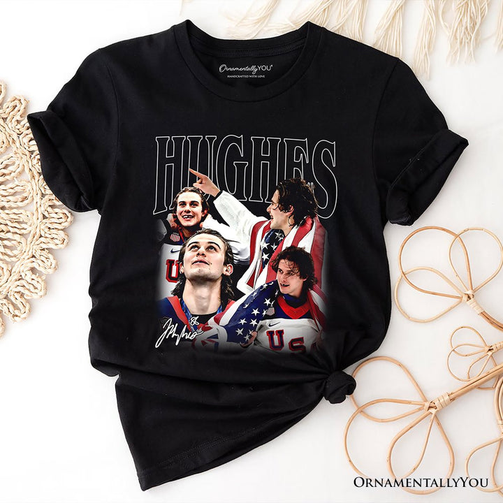 Jack Hughes Olympic Ice Hockey T-Shirt, USA Professional Sport Pride Tee T-Shirts OrnamentallyYou Black XS 