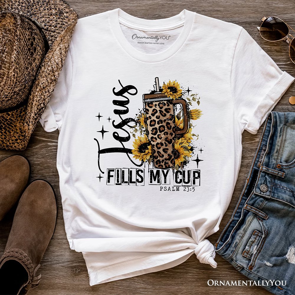 Jesus Fills My Cup Christian T-Shirt, Leopard Print Coffee Tee T-Shirts OrnamentallyYou White XS 