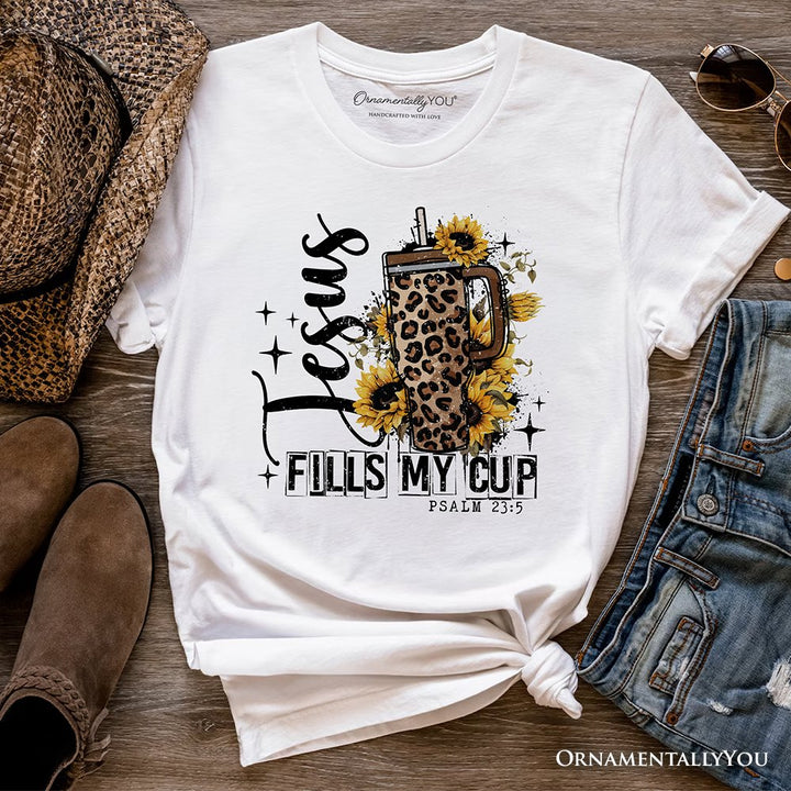 Jesus Fills My Cup Christian T-Shirt, Leopard Print Coffee Tee T-Shirts OrnamentallyYou White XS 