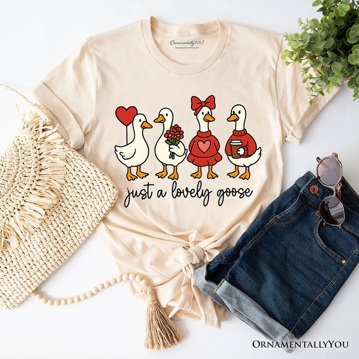Just a Lovely Goose T-Shirt, Coquette Valentine Cute Love Tee T-Shirts OrnamentallyYou Natural XS 