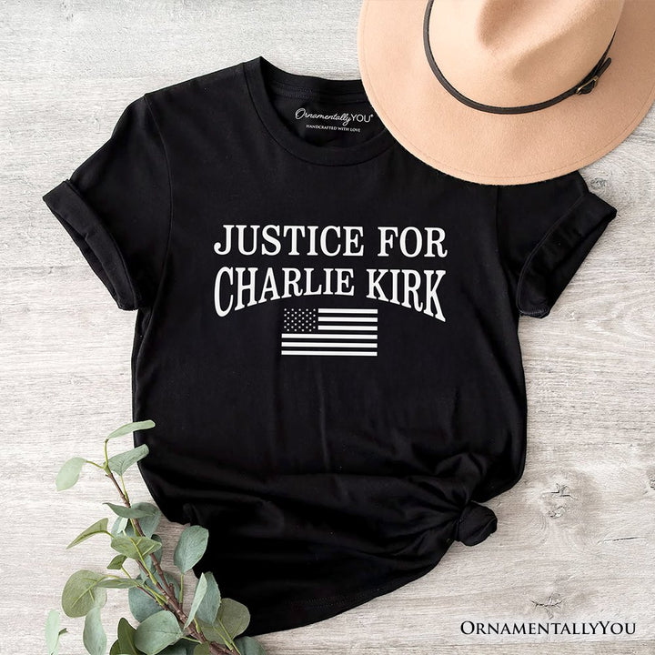 Justice For Charlie Kirk Memorial T-Shirt, Patriot Pray Tee T-Shirts OrnamentallyYou Black XS 