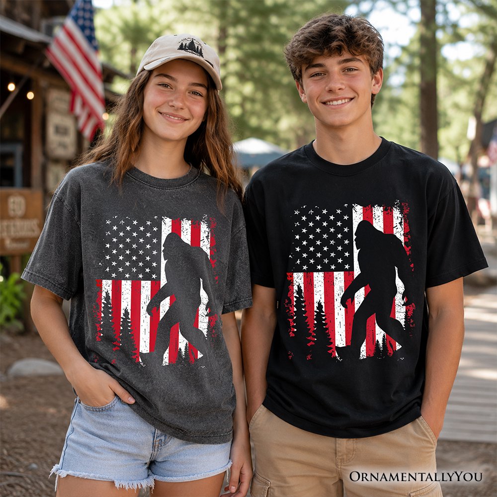 Kids Bigfoot American Flag T-Shirt, Youth Patriotic Sasquatch Tee Kid's T-Shirts OrnamentallyYou 