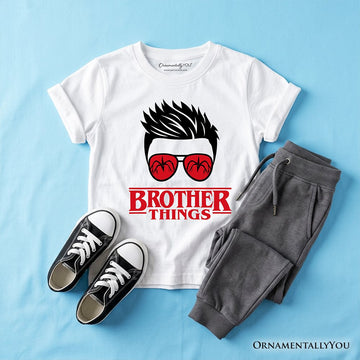 Kids Brother Things Retro T-Shirt, Red Glasses Family Matching Youth Tee Kid's T-Shirts OrnamentallyYou White XS 