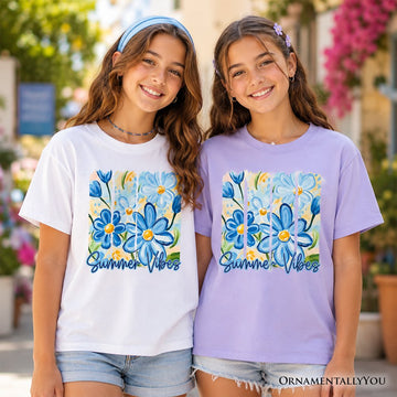 Kids Summer Vibes Brushstroke Flowers T-Shirt, Youth Aesthetic Tee Kid's T-Shirts OrnamentallyYou 