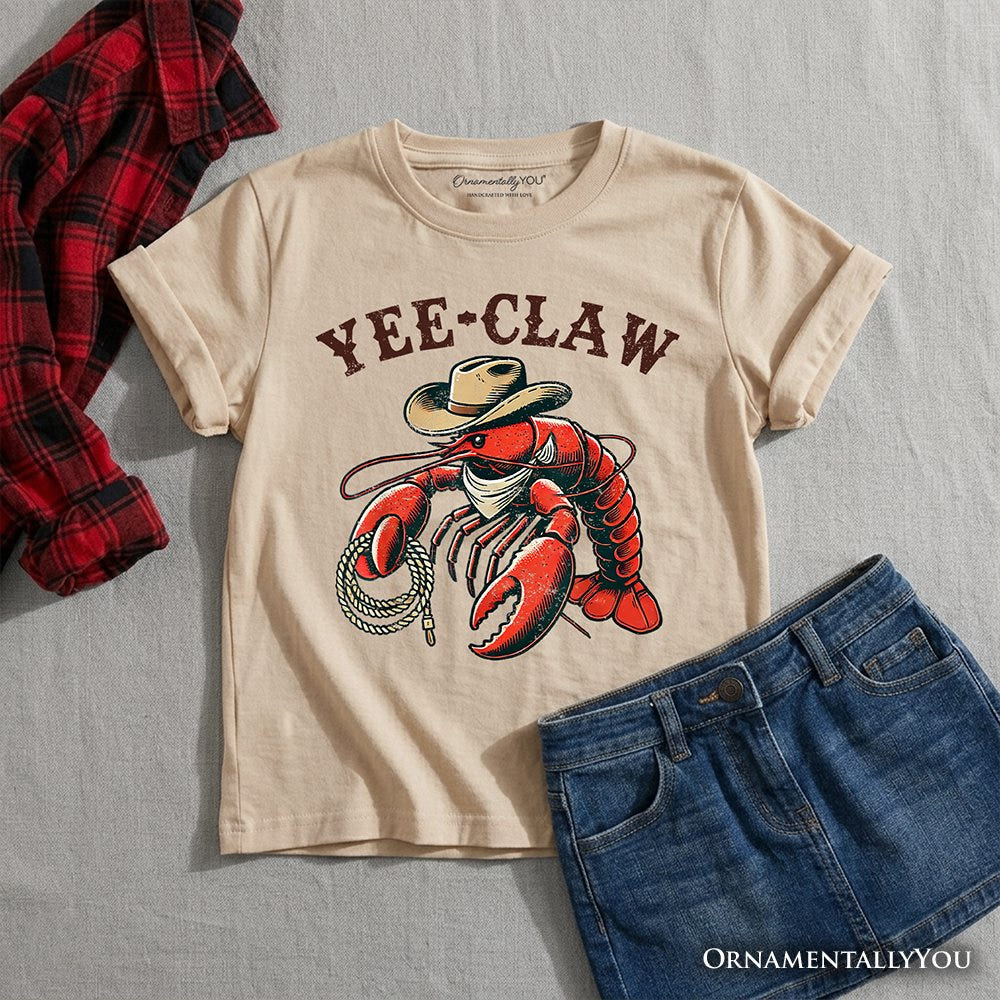 Kids Yee Claw Lobster Western T-Shirt, Funny Cowboy Youth Animal Tee Kid's T-Shirts OrnamentallyYou Sand XS 