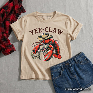 Kids Yee Claw Lobster Western T-Shirt, Funny Cowboy Youth Animal Tee Kid's T-Shirts OrnamentallyYou Sand XS 