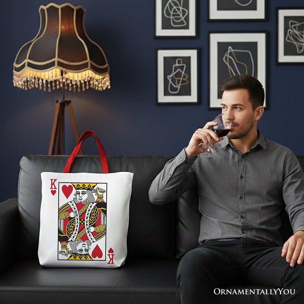 King of Hearts Card Canvas Tote Bag, Classic Retro Love Valentine Gift Bag Tote Bag OrnamentallyYou 