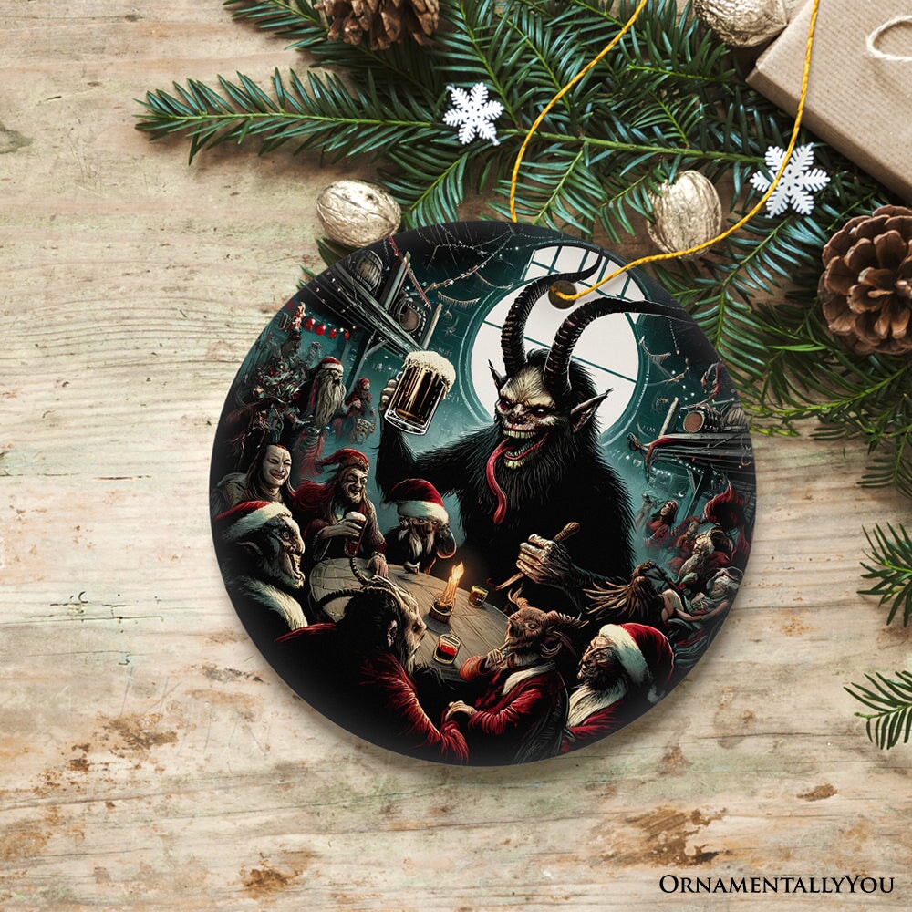 Krampus’s Unholy Revelry Ornament, Dark Folklore Celebration and Spooky Decor Ceramic Ornament OrnamentallyYou 