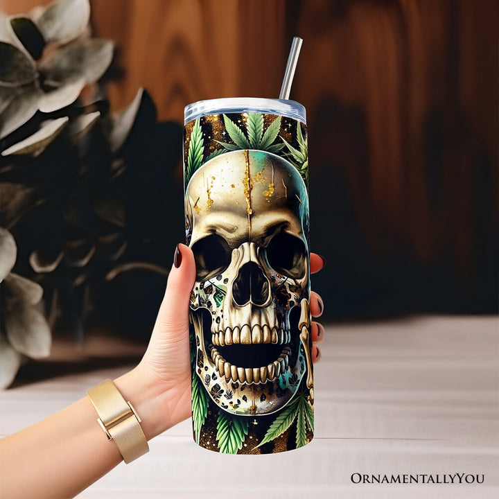 Leopard Skull Weed 20oz Personalized Tumbler With Lid and Stainless Steel Straw, Gothic Cannabis Gift Cup Tumbler OrnamentallyYou 
