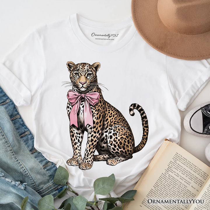 Leopard With Coquette Bow T-Shirt, Animal Trendy Preppy Tee