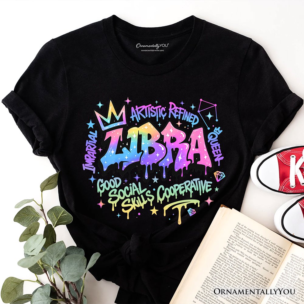 Libra Graffiti Zodiac T-Shirt, Street Style Astrology Horoscope Tee T-Shirts OrnamentallyYou Black XS 