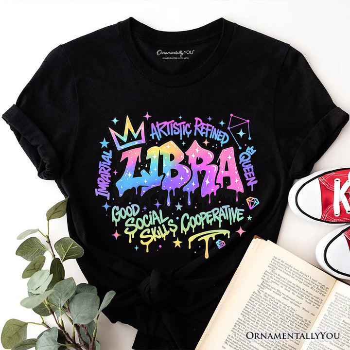 Libra Graffiti Zodiac T-Shirt, Street Style Astrology Horoscope Tee T-Shirts OrnamentallyYou Black XS 
