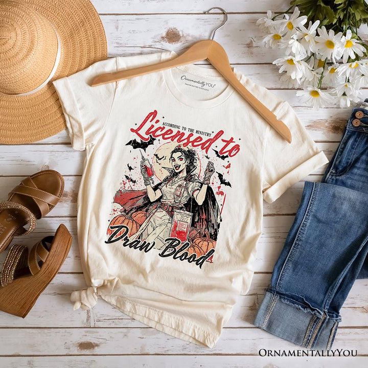 Licensed to Draw Blood Halloween Nurse T-Shirt, Groovy Tee for Spooky Season T-Shirts OrnamentallyYou Natural XS 